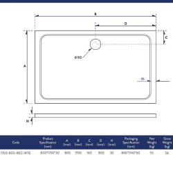 Scudo Shires 1700 x 800mm White Rectangular Shower Tray