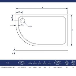 Scudo Shires 1000 x 800mm LH White Offset Quadrant Shower Tray