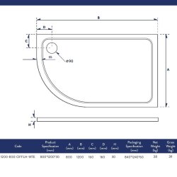 Scudo Shires 1200 x 800mm LH White Offset Quadrant Shower Tray