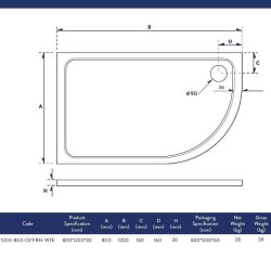 Scudo Shires 1200 x 800mm RH White Offset Quadrant Shower Tray