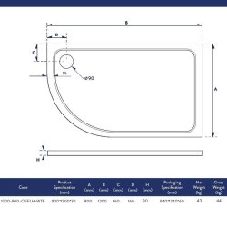 Scudo Shires 1200 x 900mm LH White Offset Quadrant Shower Tray