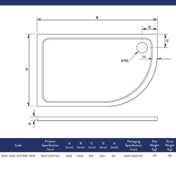 Scudo Shires 1200 x 900mm RH White Offset Quadrant Shower Tray