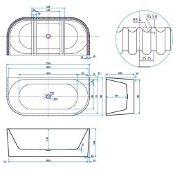 Scudo Labyrinth Fluted 1700 x 780mm Back to Wall Bath