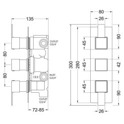 Nuie Sanford Chrome Thermostatic Triple Valve with Diverter