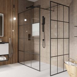 Scudo S8 900mm Black Single Wetroom Grid Panel