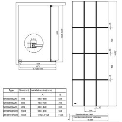 Scudo S8 900mm Black Single Wetroom Grid Panel