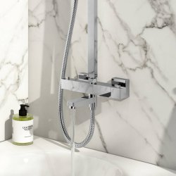 Scudo Block Chrome Square Rigid Riser Shower with Bath Filler