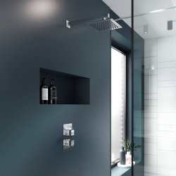 Nuie Square Chrome Thermostatic Twin Shower Valve with Diverter