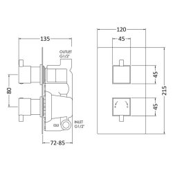 Nuie Square Chrome Thermostatic Twin Shower Valve 