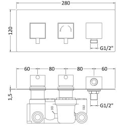 Nuie Square Chrome Thermostatic Twin Shower Valve with Diverter and Outlet