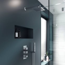 Nuie Square Chrome Thermostatic Triple Shower Valve with Diverter