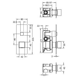 Nuie Square Chrome Push Button Shower Valve with One Outlet