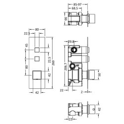 Nuie Square Chrome Push Button Shower Valve with Two Outlet