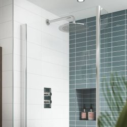 Nuie Round Chrome Thermostatic Twin Shower Valve 