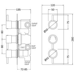 Nuie Round Chrome Thermostatic Triple Shower Valve with Diverter