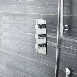 Nuie Round Chrome Thermostatic Triple Shower Valve with Diverter