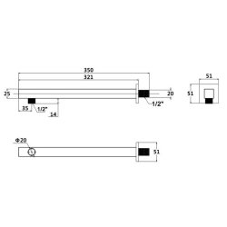 Nuie Square Chrome 350mm Wall Mounted Shower Arm