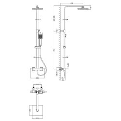 Nuie Square Chrome Thermostatic Bar Shower with Telescopic Kit