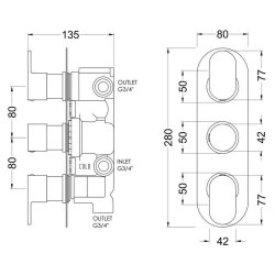 Nuie Binsey Chrome Thermostatic Triple Valve with Diverter