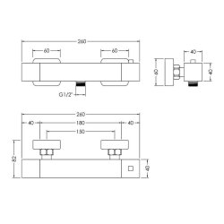 Nuie Sanford Square Chrome Thermostatic Shower Bar Valve