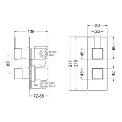 Nuie Sanford Chrome Thermostatic Twin Valve with Diverter