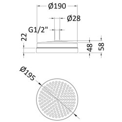 Nuie Traditional Chrome 200mm Tec Fixed Shower Head