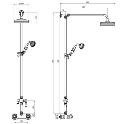 Nuie Traditional Thermostatic Shower Valve and Rigid Riser Kit and Handset