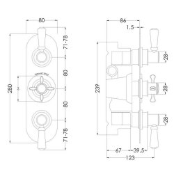 Nuie Selby Chrome Triple Concealed Thermostatic Shower Valve with Diverter