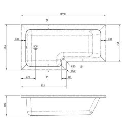 Nuie Square 1600 x 850mm LH L Shaped Shower Bath