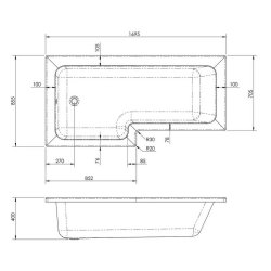 Nuie Square 1700 x 850mm LH L Shaped Shower Bath Set