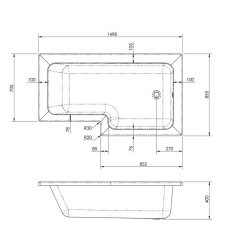 Nuie Square 1500 x 850mm RH L Shaped Shower Bath Set