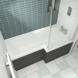 Nuie Square 1600 x 850mm RH L Shaped Shower Bath