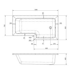 Nuie Square 1600 x 850mm RH L Shaped Shower Bath