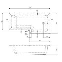 Nuie Square 1700 x 850mm RH L Shaped Shower Bath Set