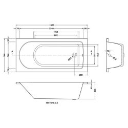 Nuie Barmby 1500 x 700mm Round Single Ended Bath