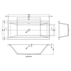 Nuie Asselby 1700 x 750mm Square Double Ended Bath