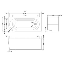 Nuie Crescent 1700 x 725mm RH Back to Wall Corner Bath