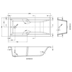 Nuie Square 1700 x 750mm Straight Shower Bath