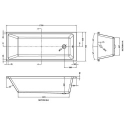 Nuie Thin Edge 1700 x 700mm Square Single Ended Bath