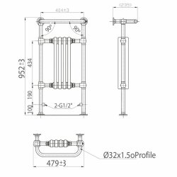 Scudo Harrogate 952 x 479mm 4 Column Traditional Towel Rail