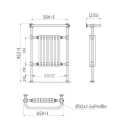 Scudo Harrogate 952 x 659mm 8 Column Traditional Towel Rail