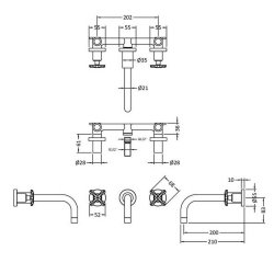 Nuie Aztec Matt Black Wall Mounted 3TH Basin Mixer