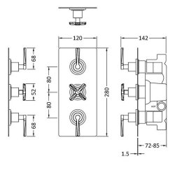 Nuie Aztec Matt Black Thermostatic Triple Valve with Diverter