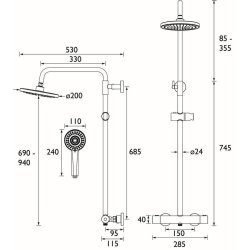 Bristan Buzz Black Thermostatic Bar Shower with Rigid Riser