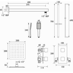 Bristan Cobalt Black Thermostatic Concealed Dual Control Shower Pack