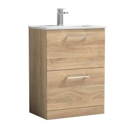 Nuie Arno Bleached Oak 600mm Floor Standing 2 Drawer Vanity Unit