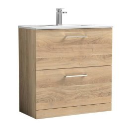 Nuie Arno Bleached Oak 800mm Floor Standing 2 Drawer Vanity Unit