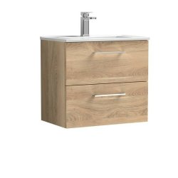 Nuie Arno Bleached Oak 600mm Wall Hung 2 Drawer Vanity Unit