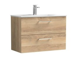 Nuie Arno Bleached Oak 800mm Wall Hung 2 Drawer Vanity Unit (ARN3026A)