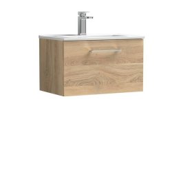 Nuie Arno Bleached Oak 600mm Wall Hung 1 Drawer Vanity Unit (ARN3022A)